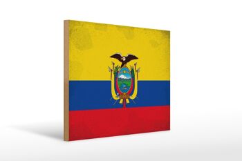 Panneau en bois drapeau Équateur 40x30cm Drapeau de l'Équateur signe vintage 1