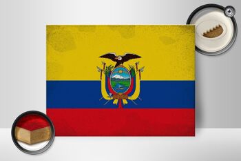 Panneau en bois drapeau Équateur 40x30cm Drapeau de l'Équateur signe vintage 2