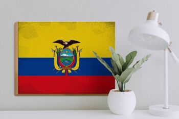 Panneau en bois drapeau Équateur 40x30cm Drapeau de l'Équateur signe vintage 3