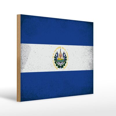 Letrero de madera bandera El Salvador 40x30cm Letrero vintage de El Salvador