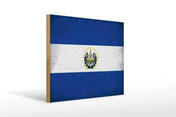 Panneau en bois drapeau El Salvador 40x30cm Panneau vintage El Salvador 1