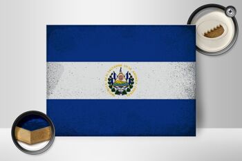 Panneau en bois drapeau El Salvador 40x30cm Panneau vintage El Salvador 2