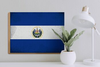 Panneau en bois drapeau El Salvador 40x30cm Panneau vintage El Salvador 3