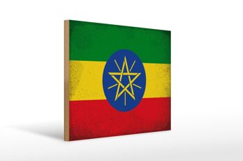 Panneau en bois drapeau Ethiopie 40x30cm Drapeau Ethiopie signe vintage 1