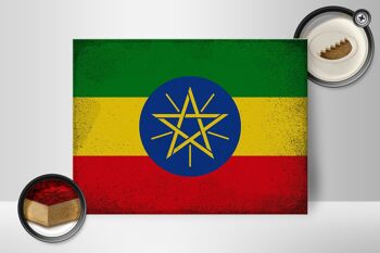 Panneau en bois drapeau Ethiopie 40x30cm Drapeau Ethiopie signe vintage 2