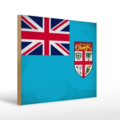 Cartello in legno bandiera Fiji 40x30 cm Bandiera delle Fiji, cartello decorativo vintage
