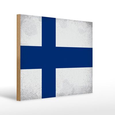Cartello in legno bandiera Finlandia 40x30cm Insegna vintage bandiera della Finlandia