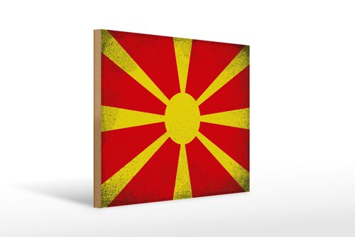 Holzschild Flagge Mazedonien 40x30cm Macedonia Vintage Deko Schild