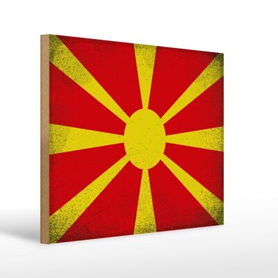 Panneau en bois drapeau Macédoine 40x30cm Panneau décoratif vintage Macédoine