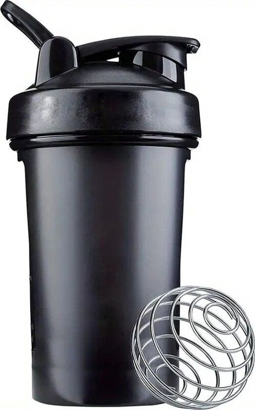 Shake Beker 600 ML Eiwitshaker - Fitness Sport Shake Smoothie Beker Fles Bidon Blender Bottle - met bal - Donker grijs