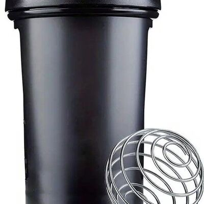 Shake Beker 600 ML Eiwitshaker - Fitness Sport Shake Smoothie Beker Fles Bidon Blender Bottle - met bal - Donker grijs