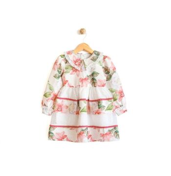 Robe moderne à manches longues pour filles de 2 à 5 ans, paquet de quatre tailles, tissu à motifs floraux et dentelle, Design moderne 3