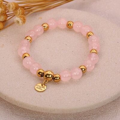 Pulsera de Cuarzo Rosa de Oro