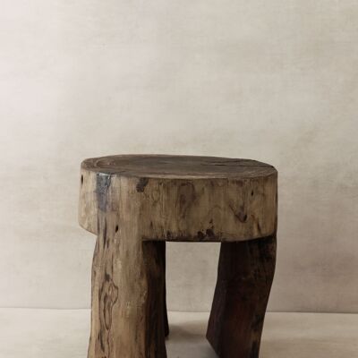 Tabouret/Table d'appoint en bois sculpté à la main - 47.2