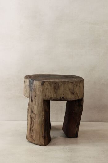 Tabouret/Table d'appoint en bois sculpté à la main - 47.2 1