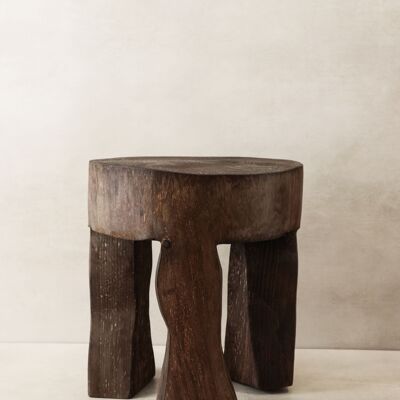 Tabouret/Table d'appoint en bois sculpté à la main - 47.3