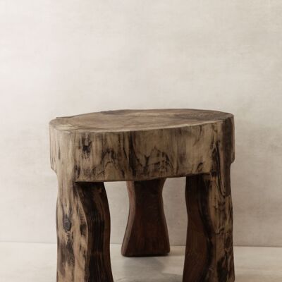 Tabouret/Table d'appoint en bois sculpté à la main - 48.1