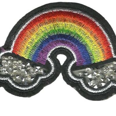 Rainbow fabric iron-on patch with clouds