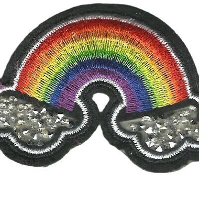 Rainbow fabric iron-on patch with clouds