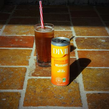 DIVIE Boisson Bio rafraîchissante et relaxante- Eau de source- Ice tea goût Pêche- canette de 250 ml 3
