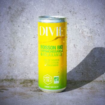 DIVIE Boisson Bio rafraîchissante et relaxante- Eau de source- Citron Gingembre- canette de 250 ml 2