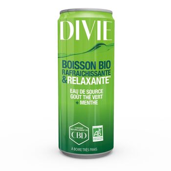 DIVIE Boisson Bio rafraîchissante et relaxante- Eau de source- Goût Thé vert et menthe- canette de 250 ml 1