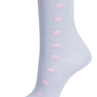 Womens Star Glitter Socks Ankle Sock Shimmer Sparkly Silver Pink
