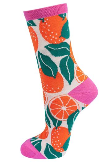 Chaussettes Femme Bambou Fruits Oranges Chaussettes Fantaisie Rose 1