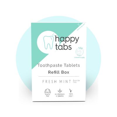 Recarga de menta fresca | Pastillas de pasta de dientes | Suministro para 2 meses | 120 comprimidos (sin flúor)