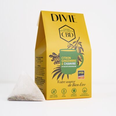 DIVIE INFUSION Box of 20 sachets Lemon, Ginger and Hemp 44g ORGANIC