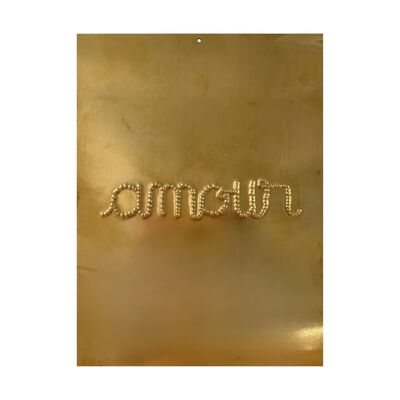 Wall decoration hammered brass plaque “LOVE”