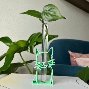 Station de rejet en forme de chat imprimée en 3D à partir de PLA, verre en croissance, plantes en vase 2