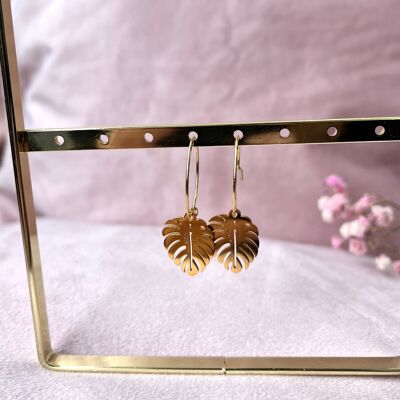 Pendientes aro Monstera oro