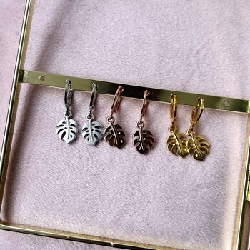 Boucles d'oreilles en argent avec pendentif et fermoir Monstera 5