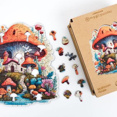 Boîte Premium A4 de puzzle de maison de champignon