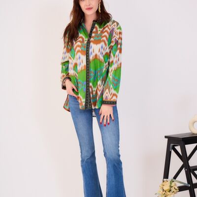 Camisa básica bohemia verde y blanca - Talla única - CL252-Lurex-1056