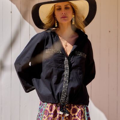 Camisa bohemia de algodón con bordado - Talla única