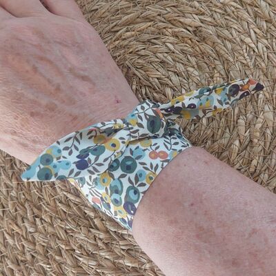 Foulard bracelet femme tissu, bracelet tissu Liberty automne vert, ocre et gris