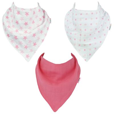 MuslinZ Lot de 3 bavoirs 100 % coton Rose