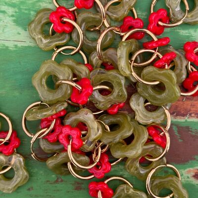 Boucles d'oreilles Doubles Posettes . Léonie VERT & ROUGE