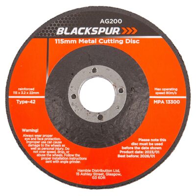 115 mm x 3.2 mm (4.Disco de corte de metal de 5") - Por Blackspur