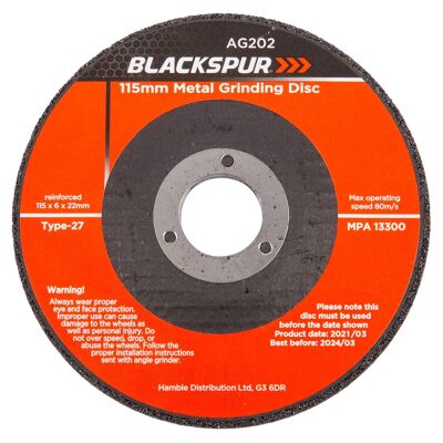 115 mm x 6 mm (4.Disco abrasivo de metal de 5") - Por Blackspur