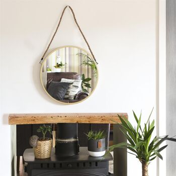 Harbour Housewares Miroir Mural Rond Encadré - Corde - 40 cm - Or 2