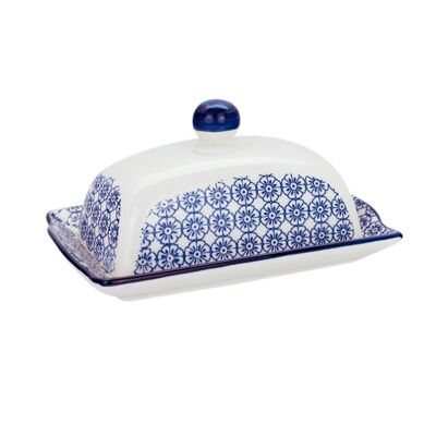 Nicola Spring Patterned Butter Dish with Lid - Blue Flower