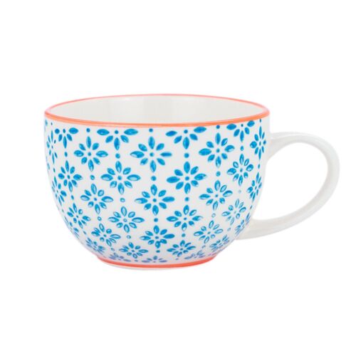 Nicola Spring Patterned Cappuccino and Tea Cup - 250ml - Blue and Orange