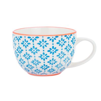 Nicola Spring Patterned Cappuccino and Tea Cup - 250ml - Blue and Orange