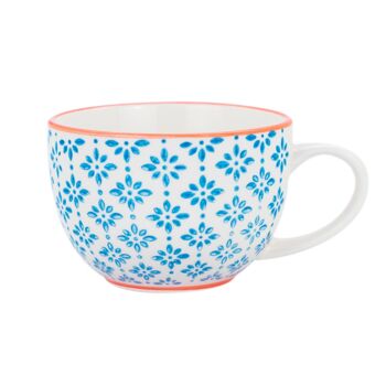 Nicola Spring Tasse à Cappuccino et Thé à Motifs - 250 ml - Bleu et Orange 1