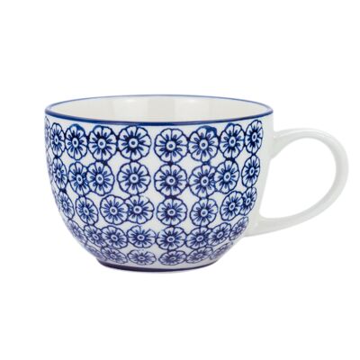 Nicola Spring Gemusterte Cappuccino- und Teetasse - 250 ml - Blaue Blume