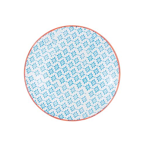 Nicola Spring Patterned Dessert Side Plate - 180mm - Blue and Orange