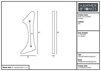 Numéro 1 Noir 80 mm Numéro de maison en fer rustique – Par Hammer & Tongs 6